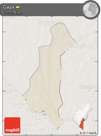 Shaded Relief Map of Gaya, lighten