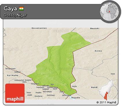 Physical Panoramic Map of Gaya, shaded relief outside