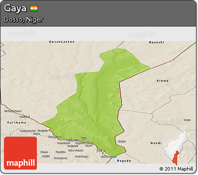 Physical Panoramic Map of Gaya, shaded relief outside