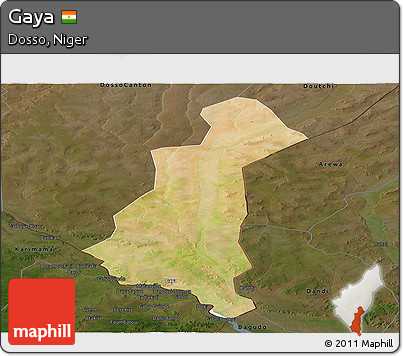 Satellite Panoramic Map of Gaya, darken