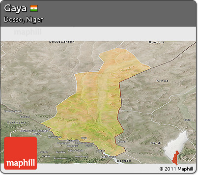 Satellite Panoramic Map of Gaya, semi-desaturated
