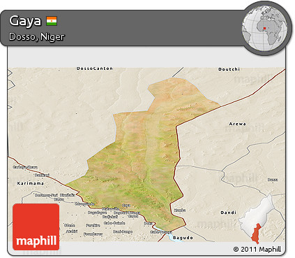 Satellite Panoramic Map of Gaya, shaded relief outside