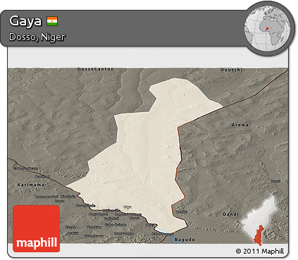 Shaded Relief Panoramic Map of Gaya, darken