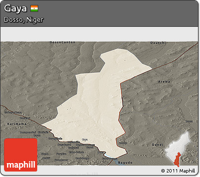 Shaded Relief Panoramic Map of Gaya, darken