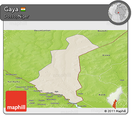 Shaded Relief Panoramic Map of Gaya, physical outside