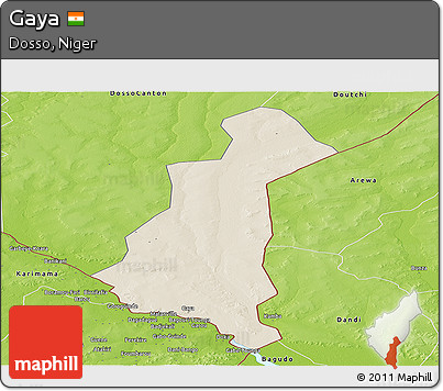 Shaded Relief Panoramic Map of Gaya, physical outside