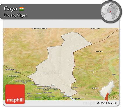Shaded Relief Panoramic Map of Gaya, satellite outside