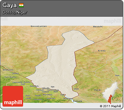 Shaded Relief Panoramic Map of Gaya, satellite outside