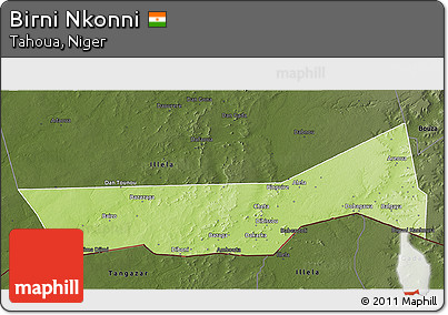 Physical 3D Map of Birni Nkonni, darken