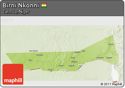 Physical 3D Map of Birni Nkonni, lighten