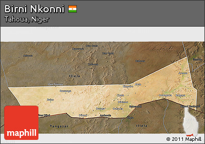 Satellite 3D Map of Birni Nkonni, darken