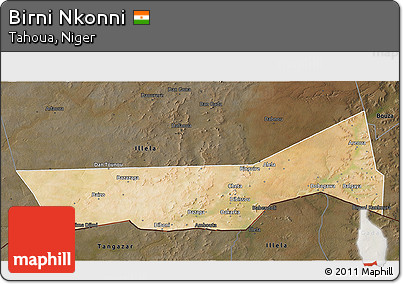 Satellite 3D Map of Birni Nkonni, darken