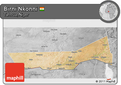 Satellite 3D Map of Birni Nkonni, desaturated