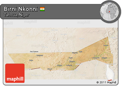 Satellite 3D Map of Birni Nkonni, lighten