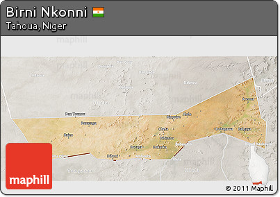 Satellite 3D Map of Birni Nkonni, lighten, semi-desaturated