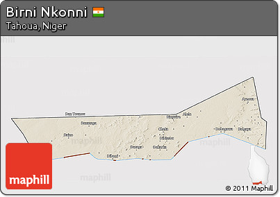 Shaded Relief 3D Map of Birni Nkonni, cropped outside