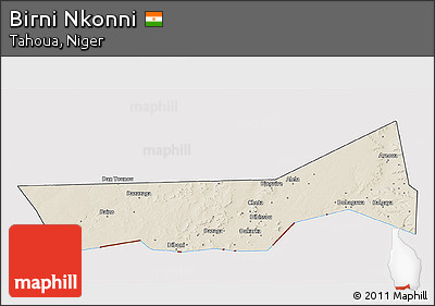 Shaded Relief 3D Map of Birni Nkonni, cropped outside