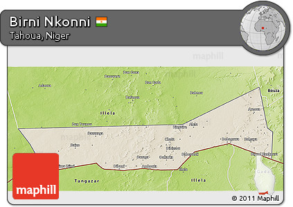 Shaded Relief 3D Map of Birni Nkonni, physical outside