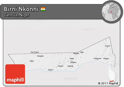 Silver Style 3D Map of Birni Nkonni, single color outside