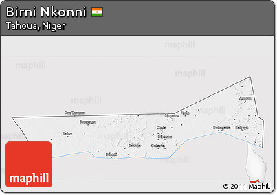 Silver Style 3D Map of Birni Nkonni, single color outside