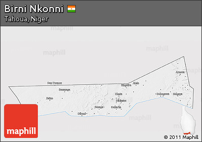 Silver Style 3D Map of Birni Nkonni, single color outside