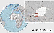 Gray Location Map of Birni Nkonni, highlighted country, within the entire country, hill shading