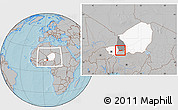 Gray Location Map of Birni Nkonni, highlighted country, highlighted parent region, within the entire country, hill shading