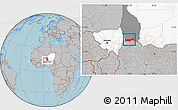 Gray Location Map of Birni Nkonni, highlighted country, highlighted parent region, hill shading