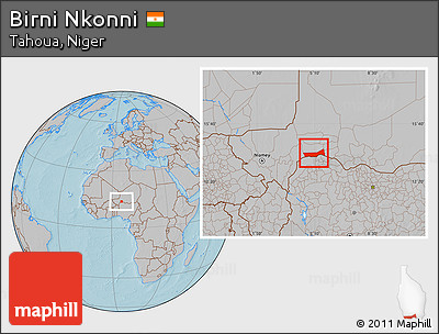 Gray Location Map of Birni Nkonni, hill shading