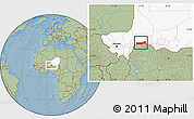 Savanna Style Location Map of Birni Nkonni, highlighted country, hill shading