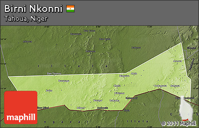 Physical Map of Birni Nkonni, darken