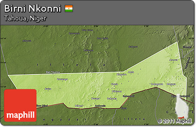 Physical Map of Birni Nkonni, darken