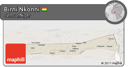 Shaded Relief Panoramic Map of Birni Nkonni, lighten