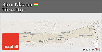 Shaded Relief Panoramic Map of Birni Nkonni, lighten