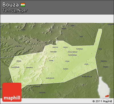 Physical 3D Map of Bouza, darken