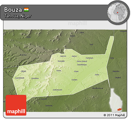 Physical 3D Map of Bouza, darken