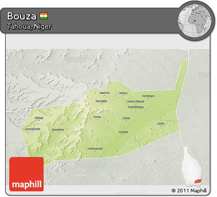 Physical 3D Map of Bouza, lighten, semi-desaturated