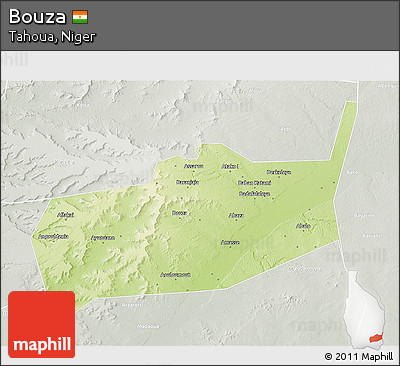 Physical 3D Map of Bouza, lighten, semi-desaturated