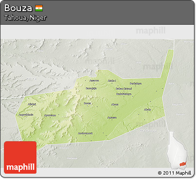 Physical 3D Map of Bouza, lighten, semi-desaturated