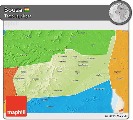 Physical 3D Map of Bouza, political outside