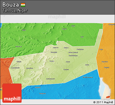 Physical 3D Map of Bouza, political outside