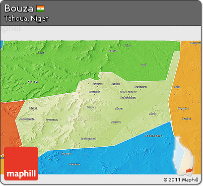 Physical 3D Map of Bouza, political outside