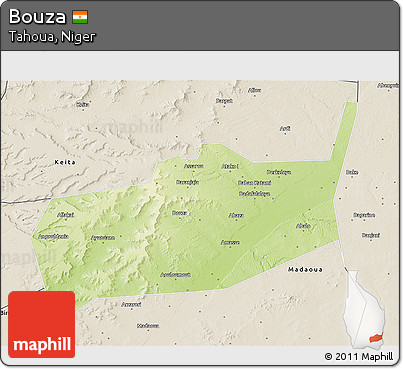 Physical 3D Map of Bouza, shaded relief outside