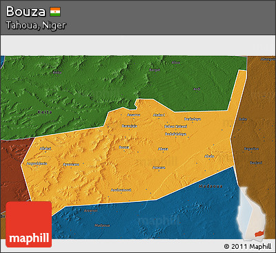 Political 3D Map of Bouza, darken