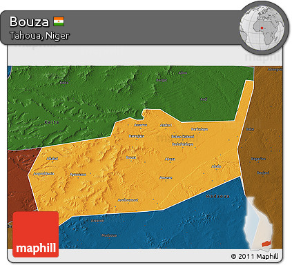 Political 3D Map of Bouza, darken
