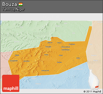 Political 3D Map of Bouza, lighten