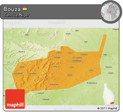 Political 3D Map of Bouza, physical outside