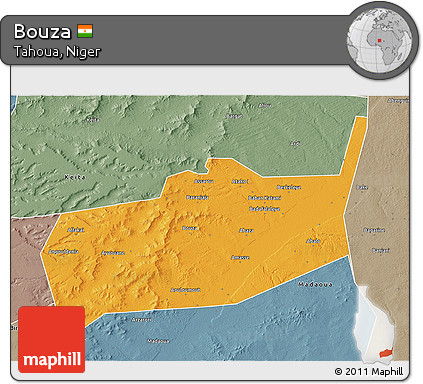 Political 3D Map of Bouza, semi-desaturated