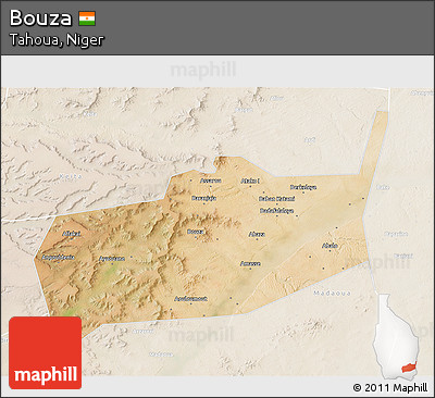 Satellite 3D Map of Bouza, lighten