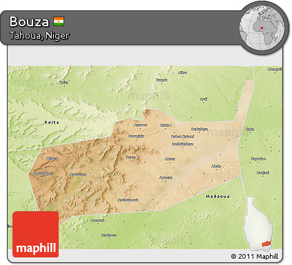 Satellite 3D Map of Bouza, physical outside